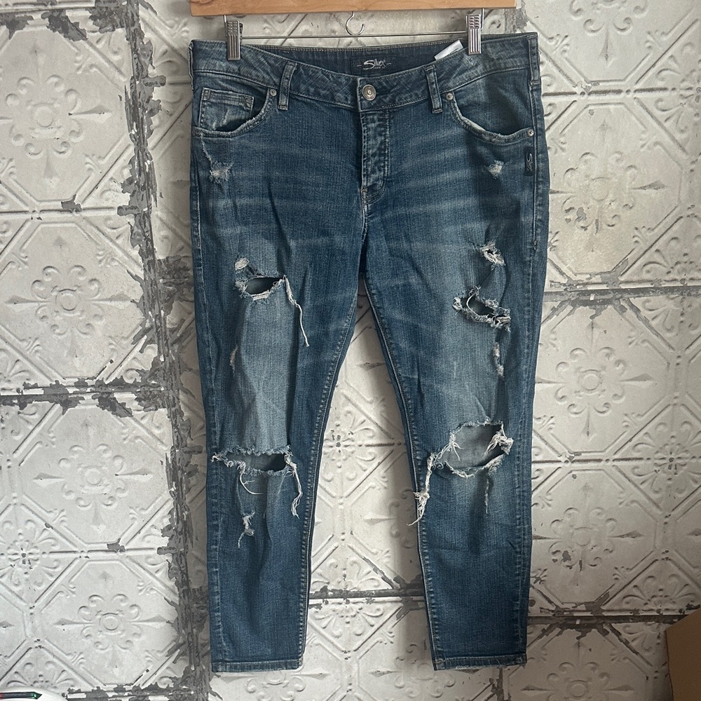 Silver Jeans Kenni Distressed Blue Skinny Jeans